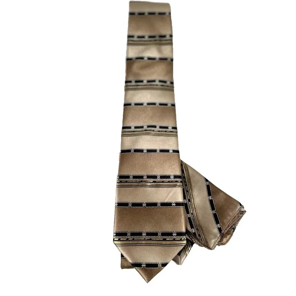 Da Ciro Boys Tie Hanky Set Light Brown Black Gold 3